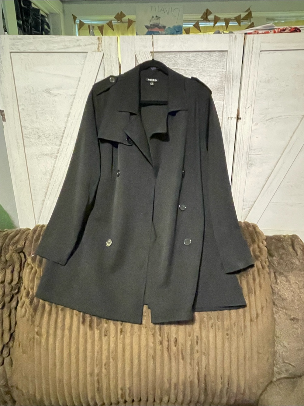 torrid Black Double-Breasted Trench Coat with Epaulets